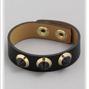 Black Leather Spiked Bracelet